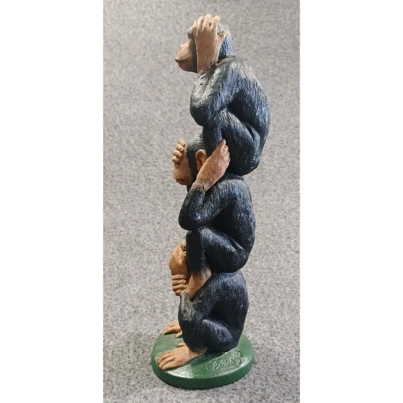 Monkey See No Evil Hear No Evil Speak No Evil Trio Totem Pole 9" Figurine - Picture 4 of 7